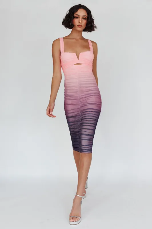 Nadia Ruched Midi Dress Gradient Pink sold by Selfie Leslie