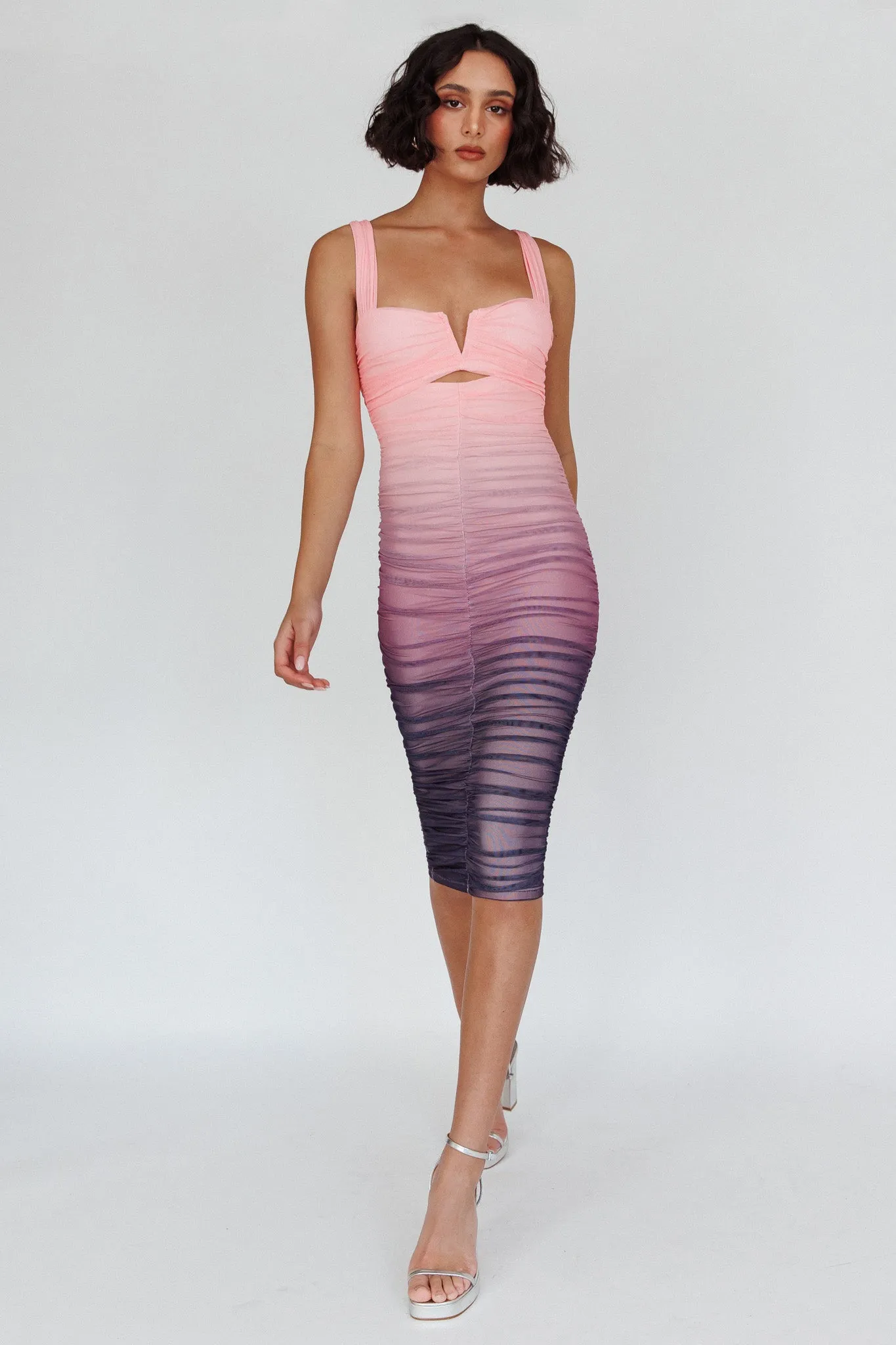 Nadia Ruched Midi Dress Gradient Pink sold by Selfie Leslie