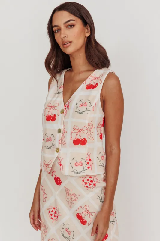 Flowering Romantic Print Sleeveless Vest Beige sold by Selfie Leslie