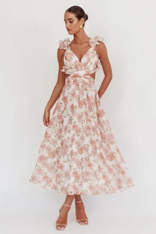 Madara Lace-Up Back Maxi Dress Floral Peach sold by Selfie Leslie