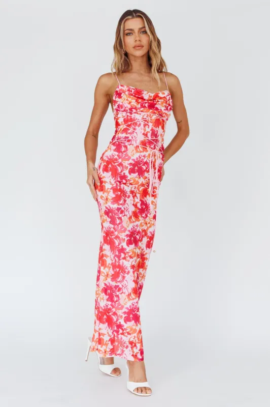 Teava Laced Waist Midi Dress Floral Red sold by Selfie Leslie