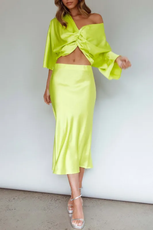 Lolah Satin Midi Skirt Citron sold by Selfie Leslie