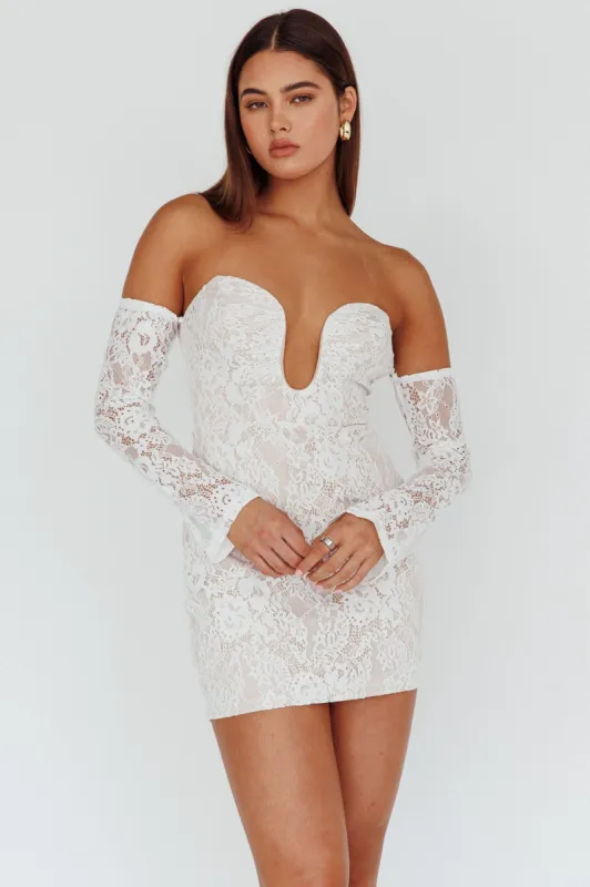 Nouveau U-Neckline Mini Dress Lace White sold by Selfie Leslie