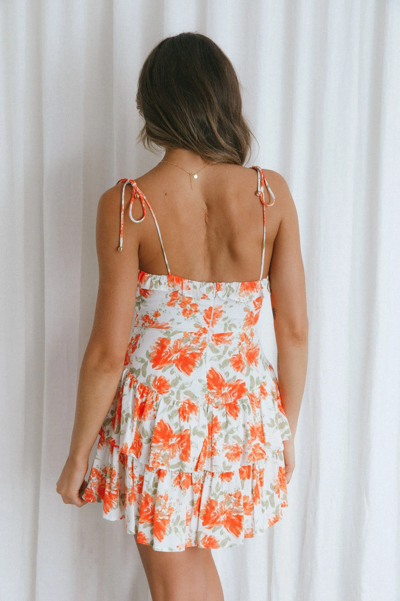 Vacanza Tie Strap Frill Mini Dress Floral White/Red sold by Selfie Leslie product image thumbnail 5