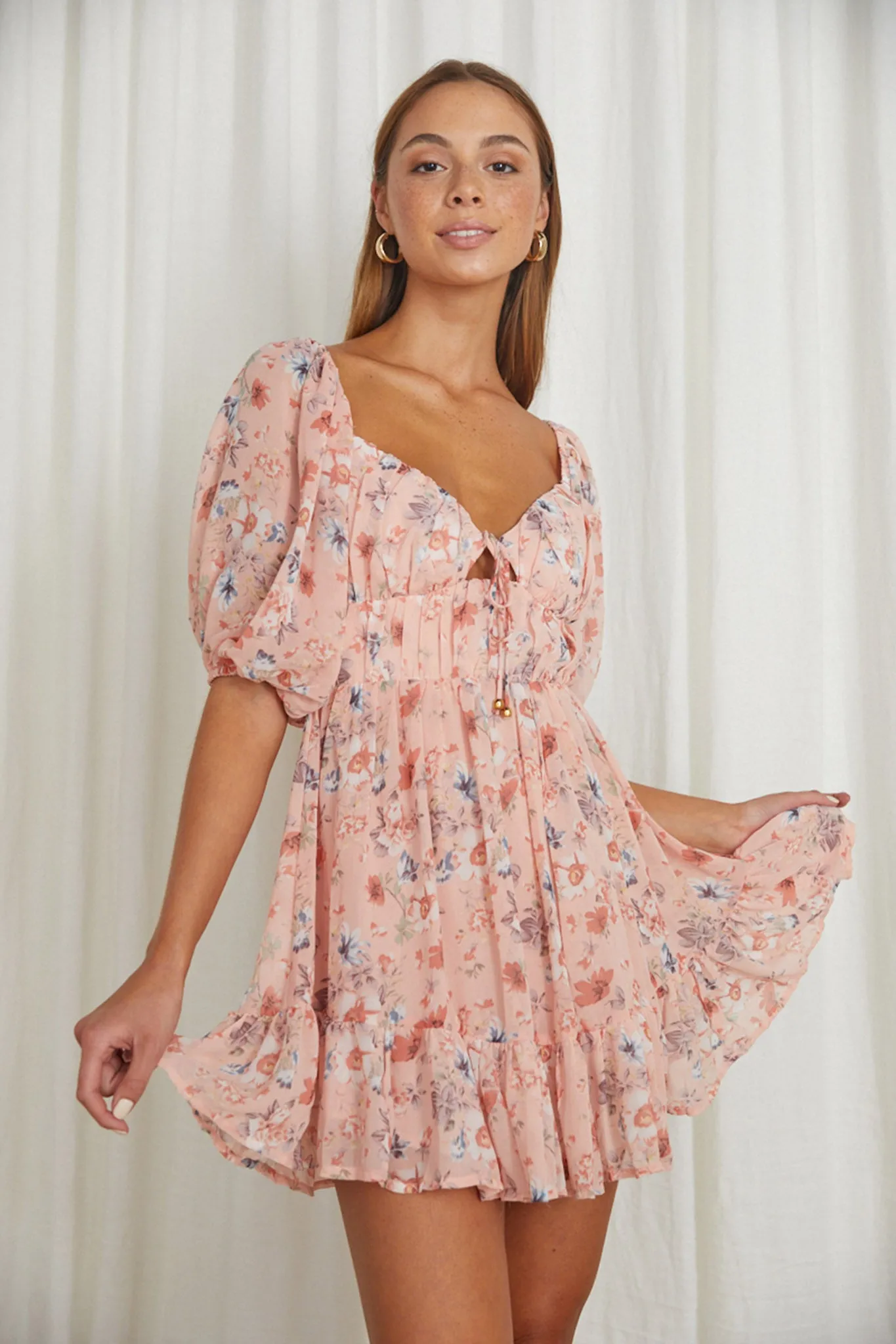 Vista Del Mar Tied Bust Mini Dress Floral Pink sold by Selfie Leslie