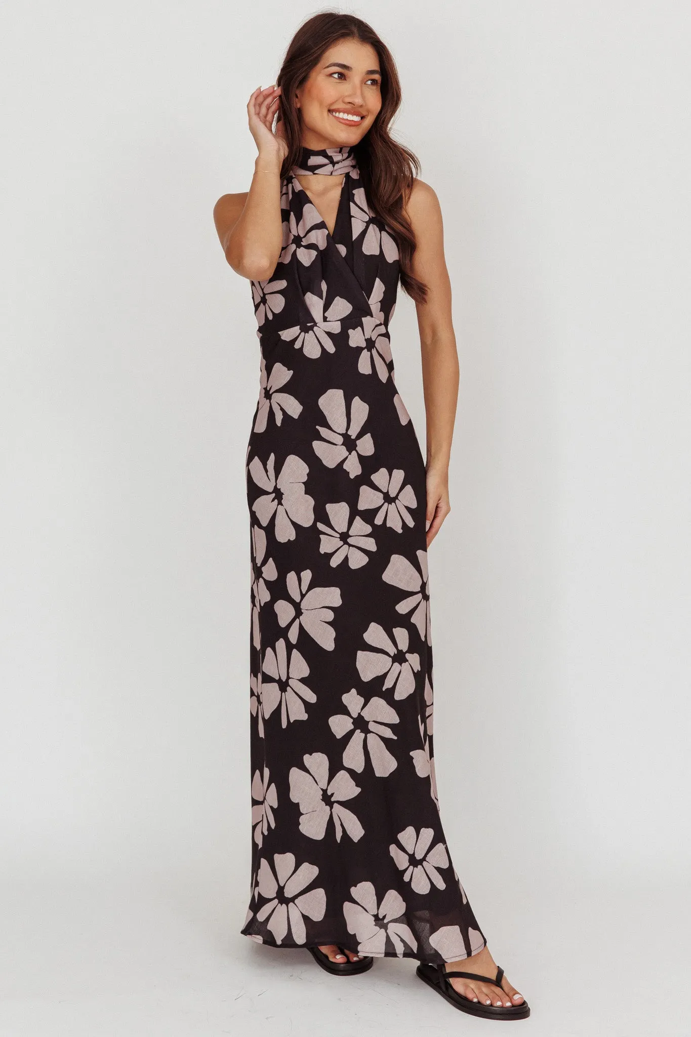 Italia Azure Halterneck Floral Maxi Dress Black sold by Selfie Leslie product image thumbnail 3