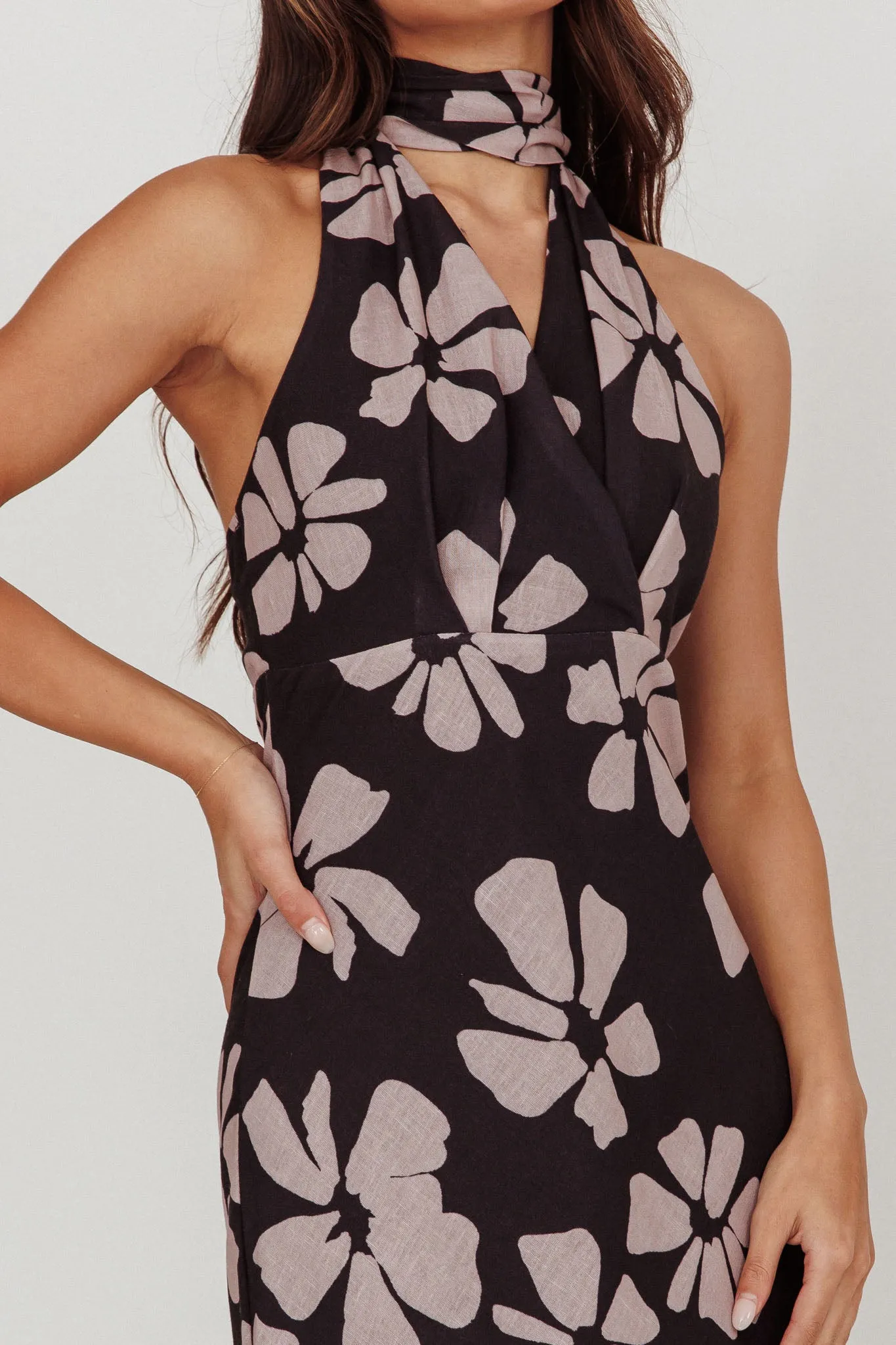 Italia Azure Halterneck Floral Maxi Dress Black sold by Selfie Leslie product image thumbnail 4