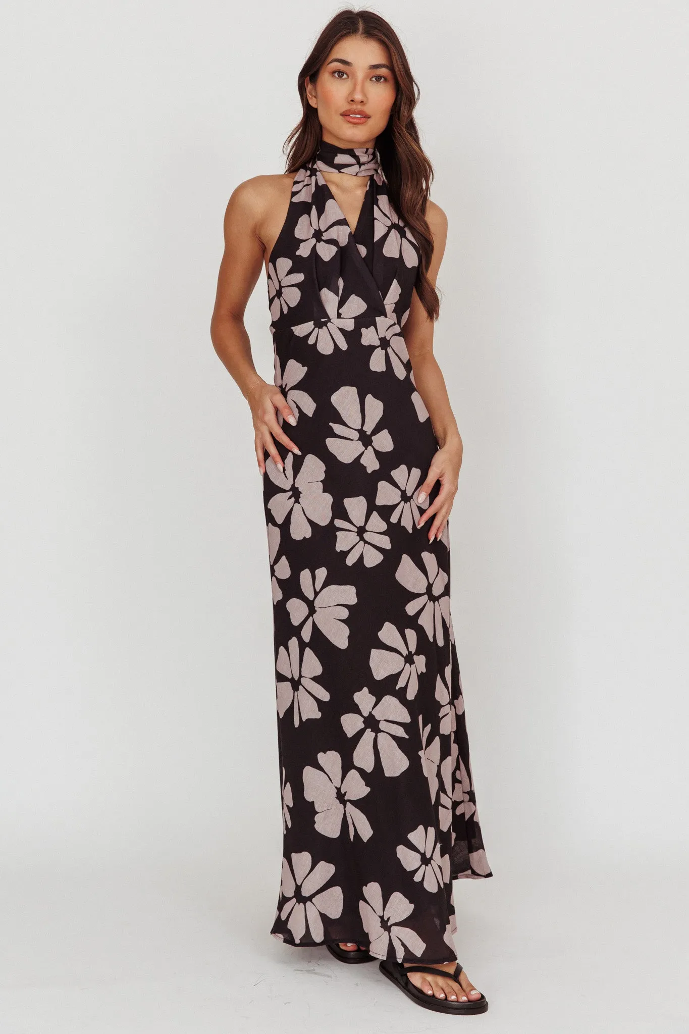 Italia Azure Halterneck Floral Maxi Dress Black sold by Selfie Leslie product image thumbnail 5