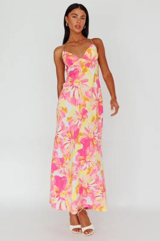 Alora Tie-Up Back Maxi Dress Flower Pink sold by Selfie Leslie