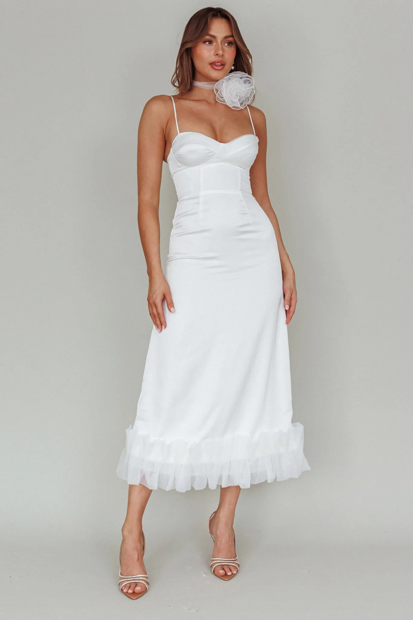 Buona Sera Hem Decoration Midi Dress White sold by Selfie Leslie