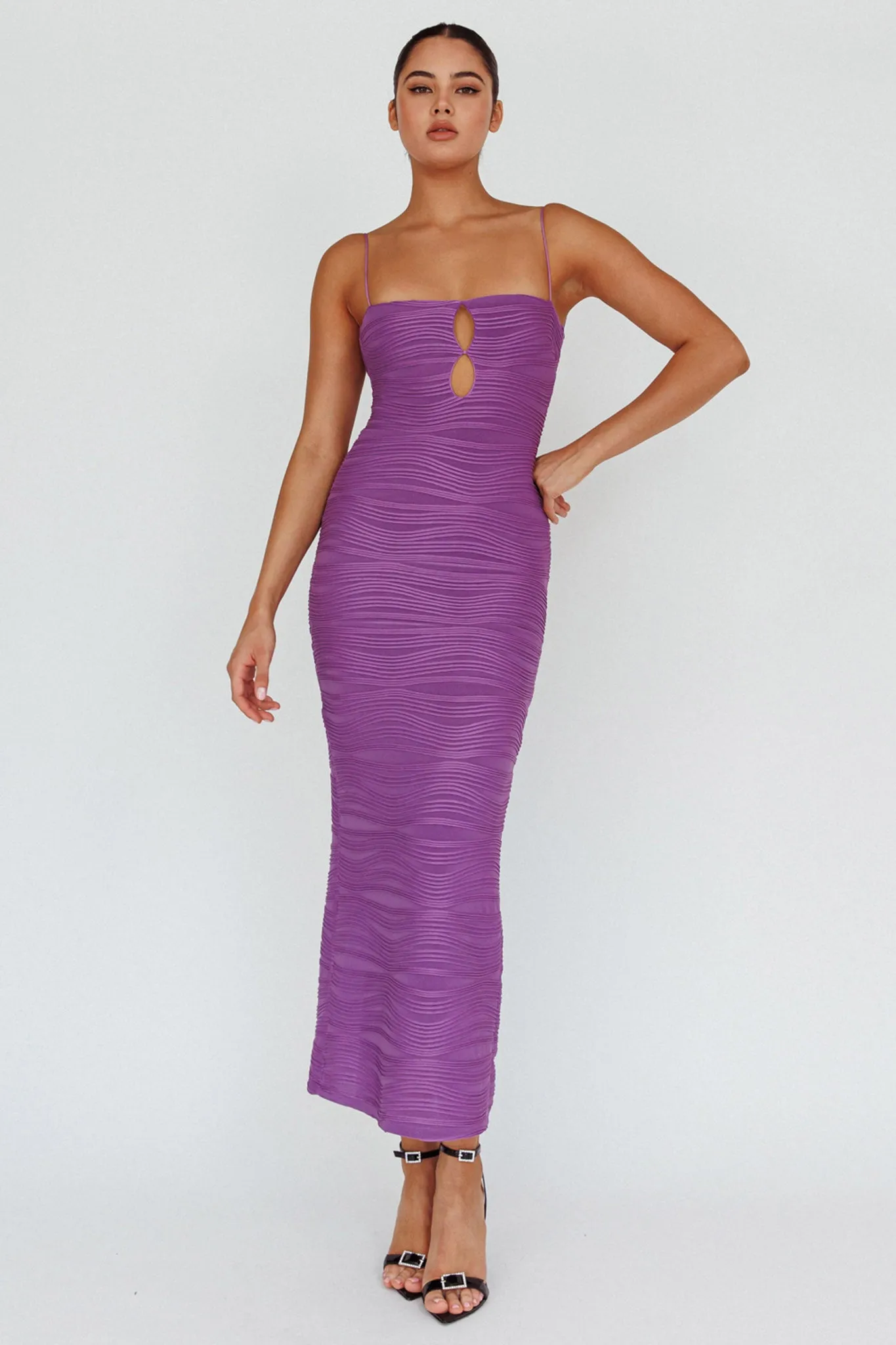 Orion Keyhole Bodice Midi Dress Purple sold by Selfie Leslie