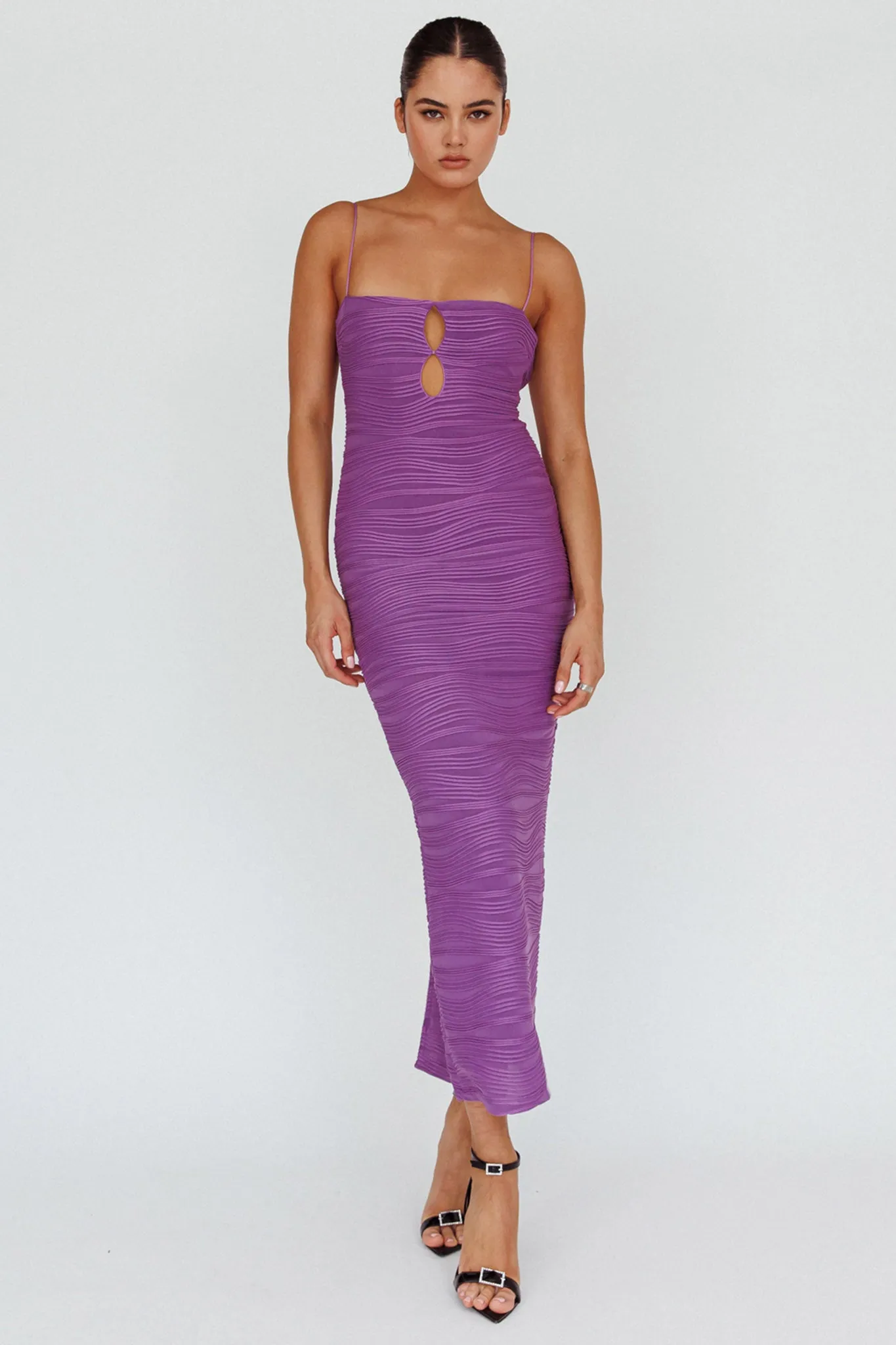 Orion Keyhole Bodice Midi Dress Purple sold by Selfie Leslie product image thumbnail 3