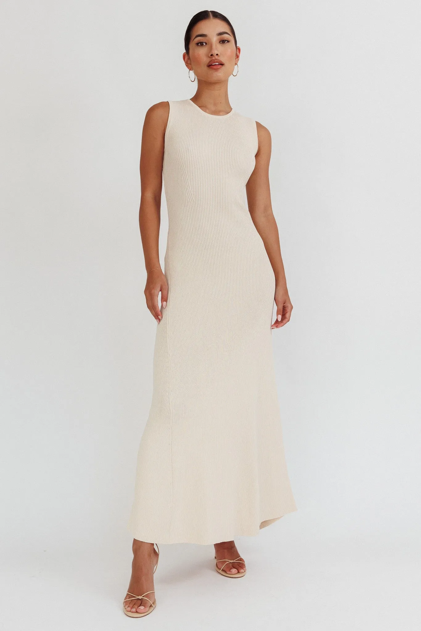 Braylee Sleeveless Ribbed Knit Maxi Dress Cream sold by Selfie Leslie