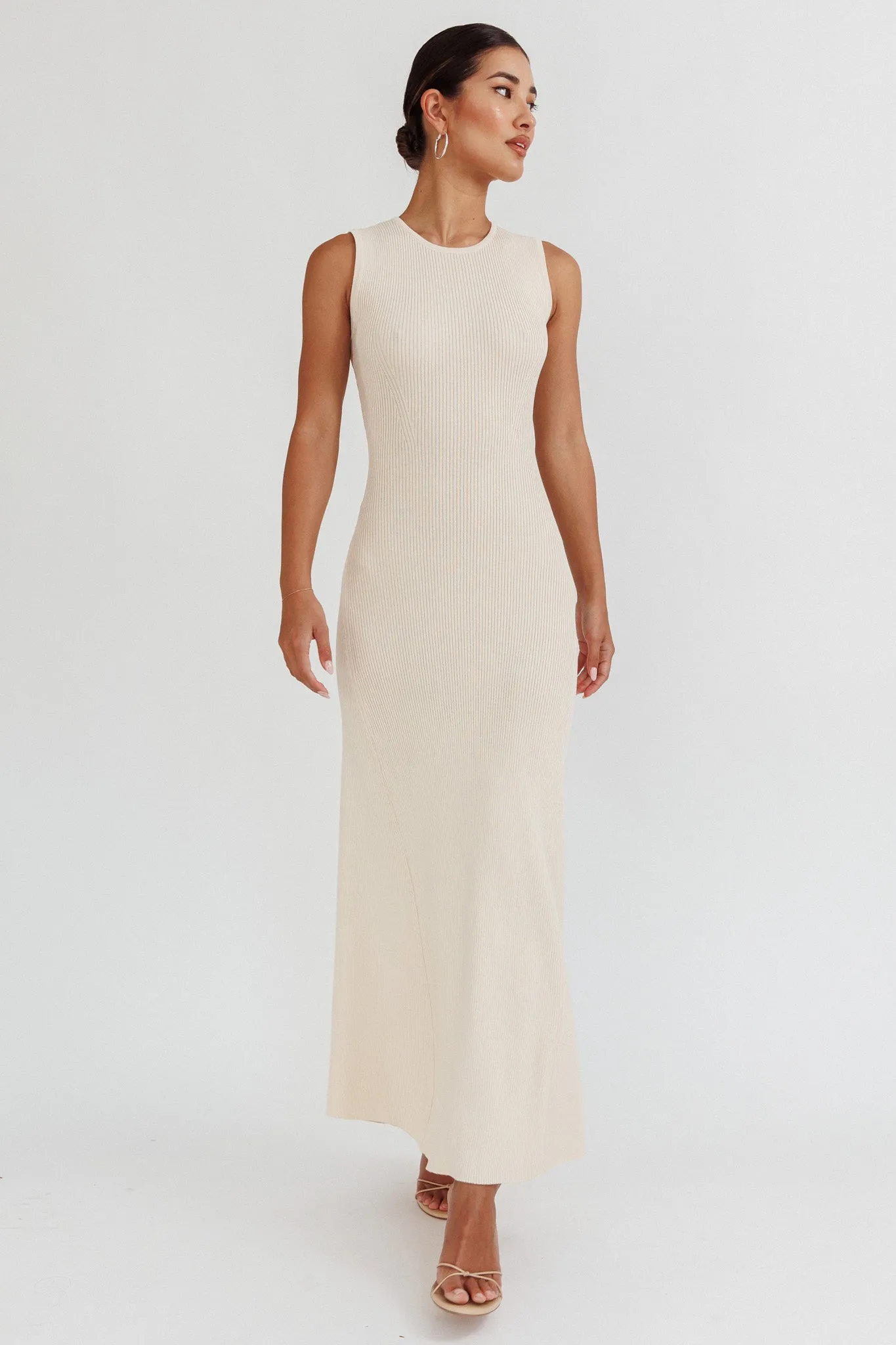 Braylee Sleeveless Ribbed Knit Maxi Dress Cream sold by Selfie Leslie product image thumbnail 3