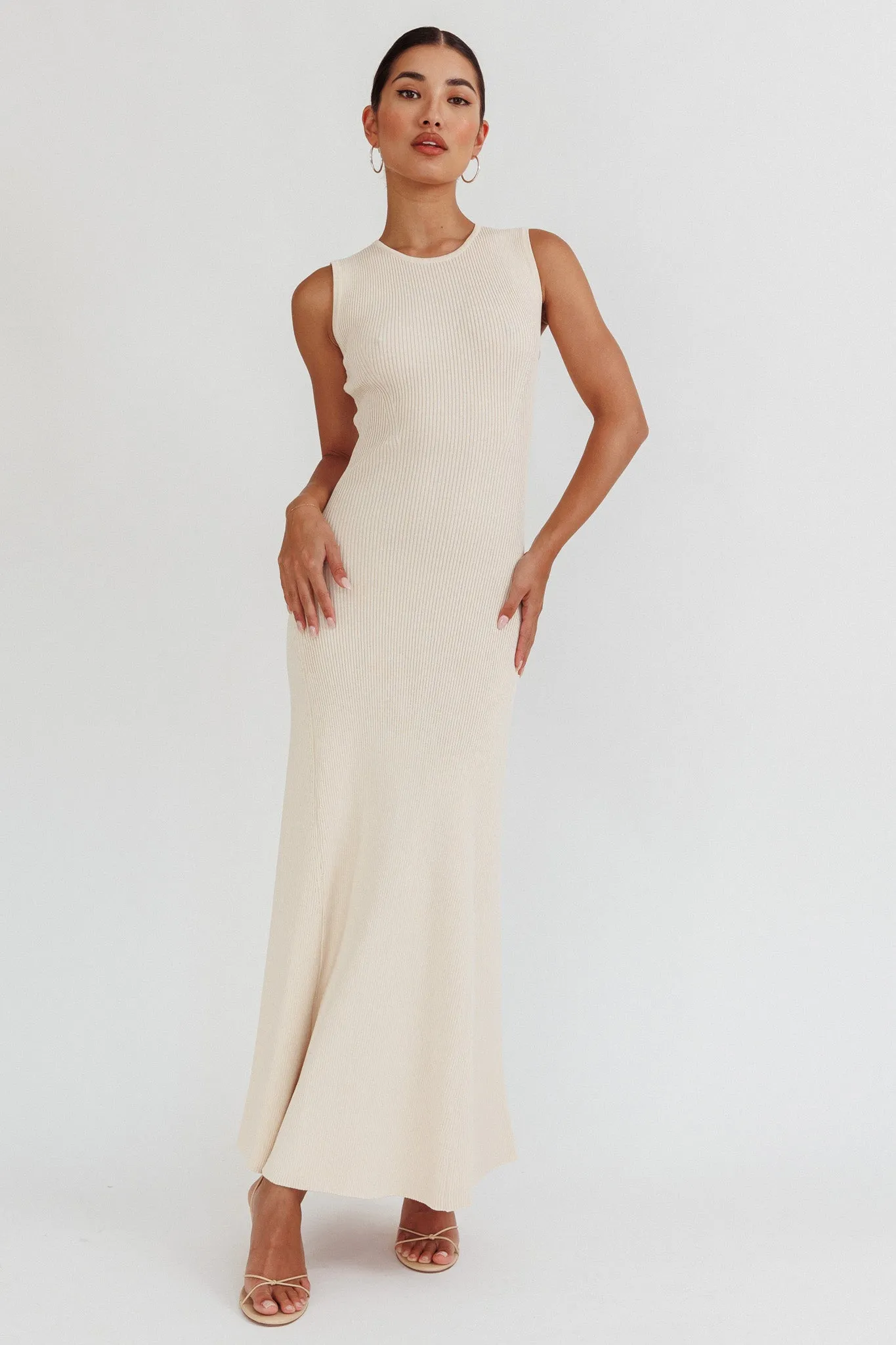 Braylee Sleeveless Ribbed Knit Maxi Dress Cream sold by Selfie Leslie product image thumbnail 5