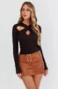 One Mind Cut-Out Neckline Knit Top Black sold by Selfie Leslie