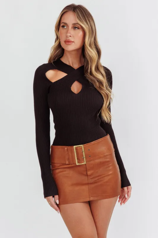 One Mind Cut-Out Neckline Knit Top Black sold by Selfie Leslie