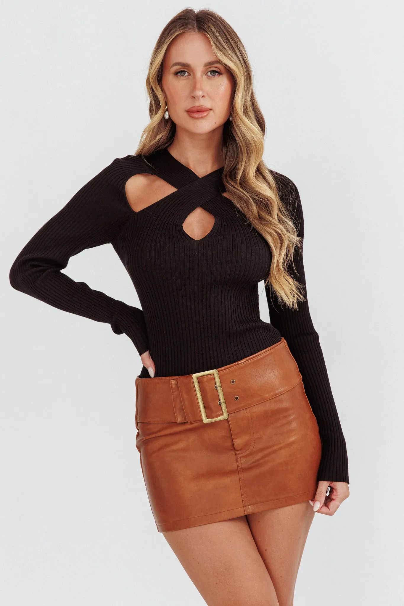 One Mind Cut-Out Neckline Knit Top Black sold by Selfie Leslie product image thumbnail 5