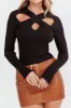 One Mind Cut-Out Neckline Knit Top Black sold by Selfie Leslie