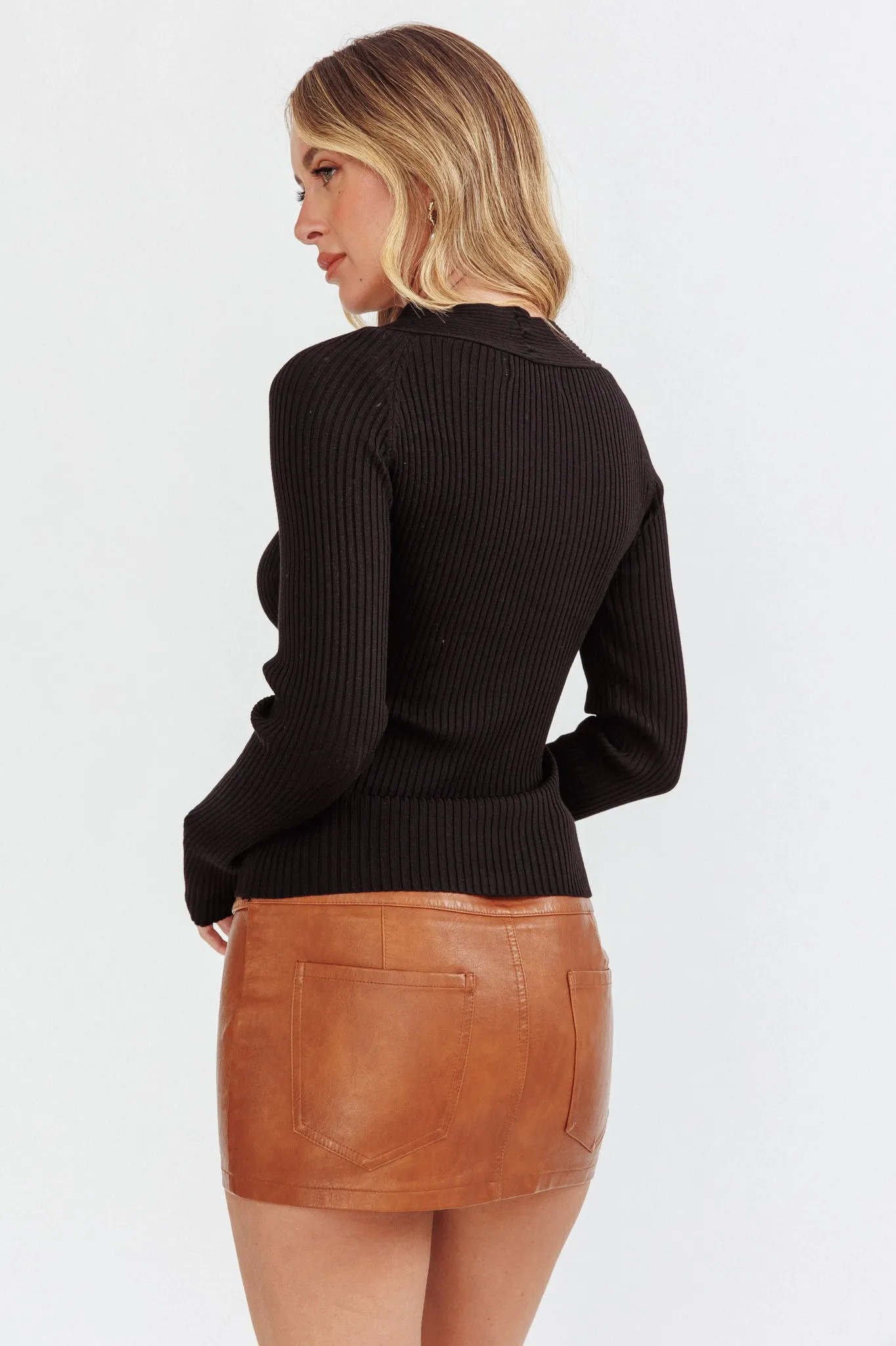 One Mind Cut-Out Neckline Knit Top Black sold by Selfie Leslie product image thumbnail 2