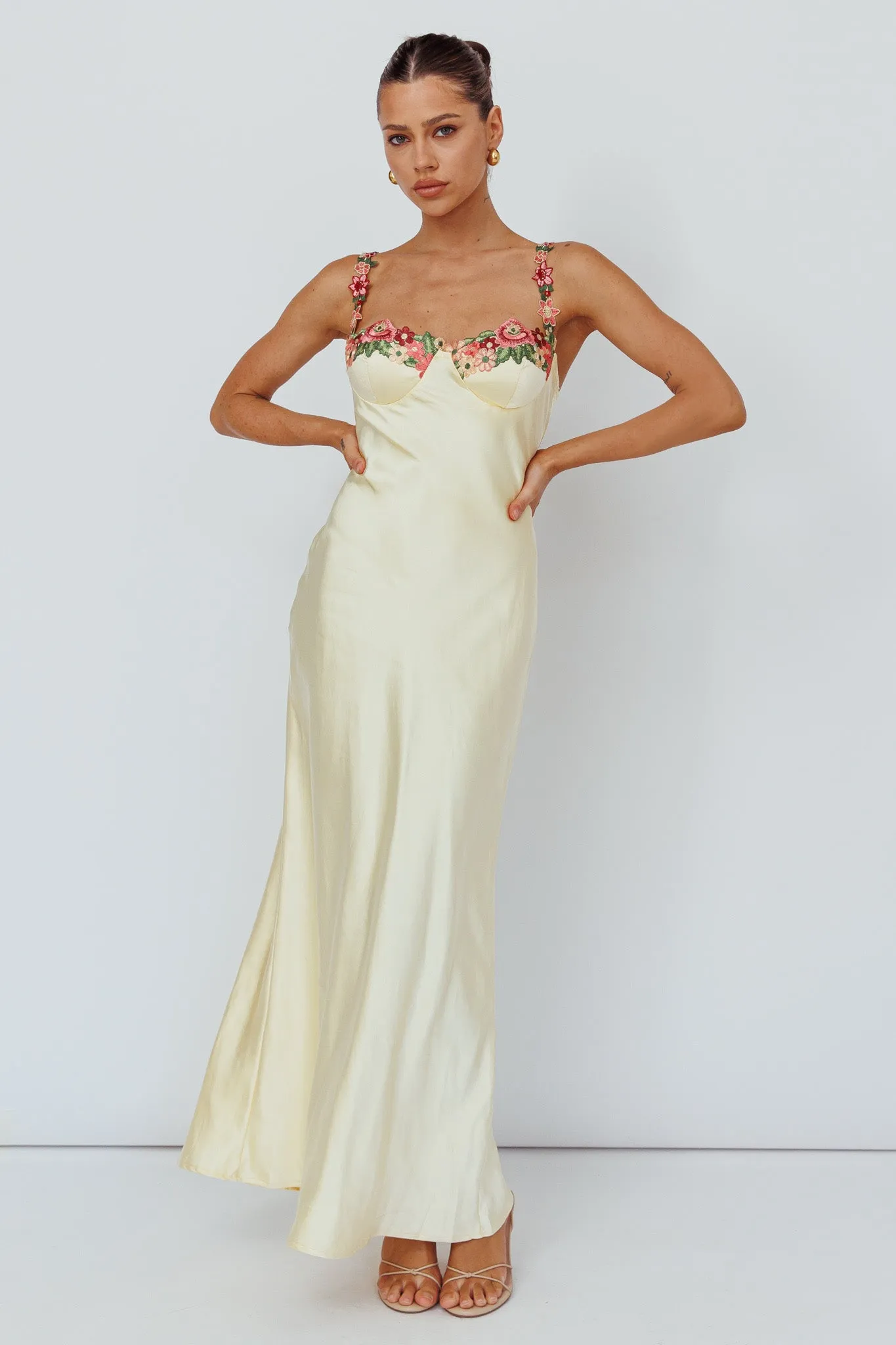 Rose Garden Floral Applique Midi Dress Yellow sold by Selfie Leslie product image thumbnail 3