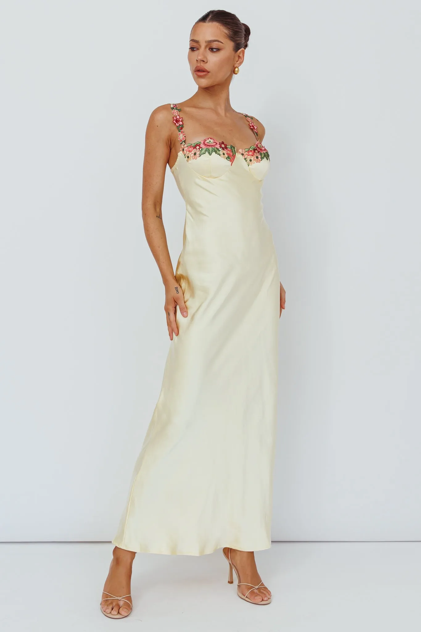 Rose Garden Floral Applique Midi Dress Yellow sold by Selfie Leslie product image thumbnail 5