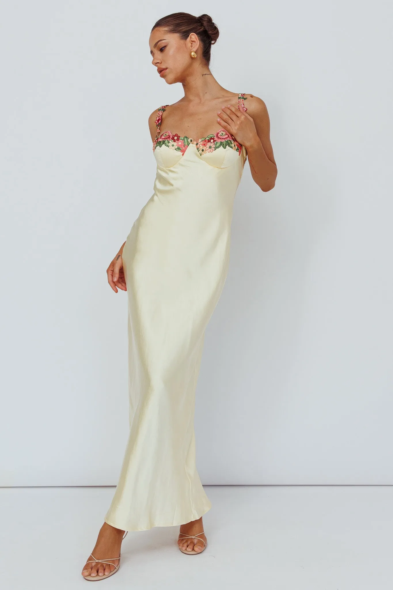 Rose Garden Floral Applique Midi Dress Yellow sold by Selfie Leslie