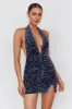 Zurie Plunging Halter Mini Dress Sequin Purple sold by Selfie Leslie