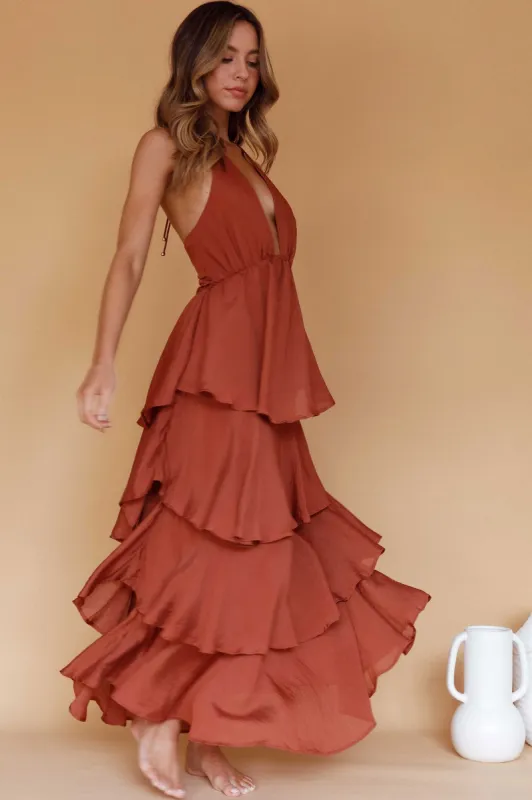 Catalina Tiered Ruffle Maxi Dress Cocoa sold by Selfie Leslie