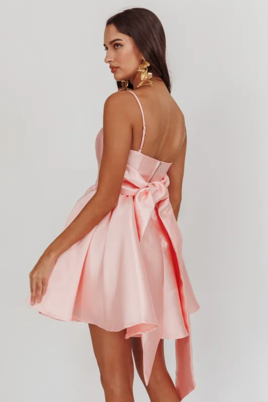 Athens Flared Bow Mini Dress Blush sold by Selfie Leslie