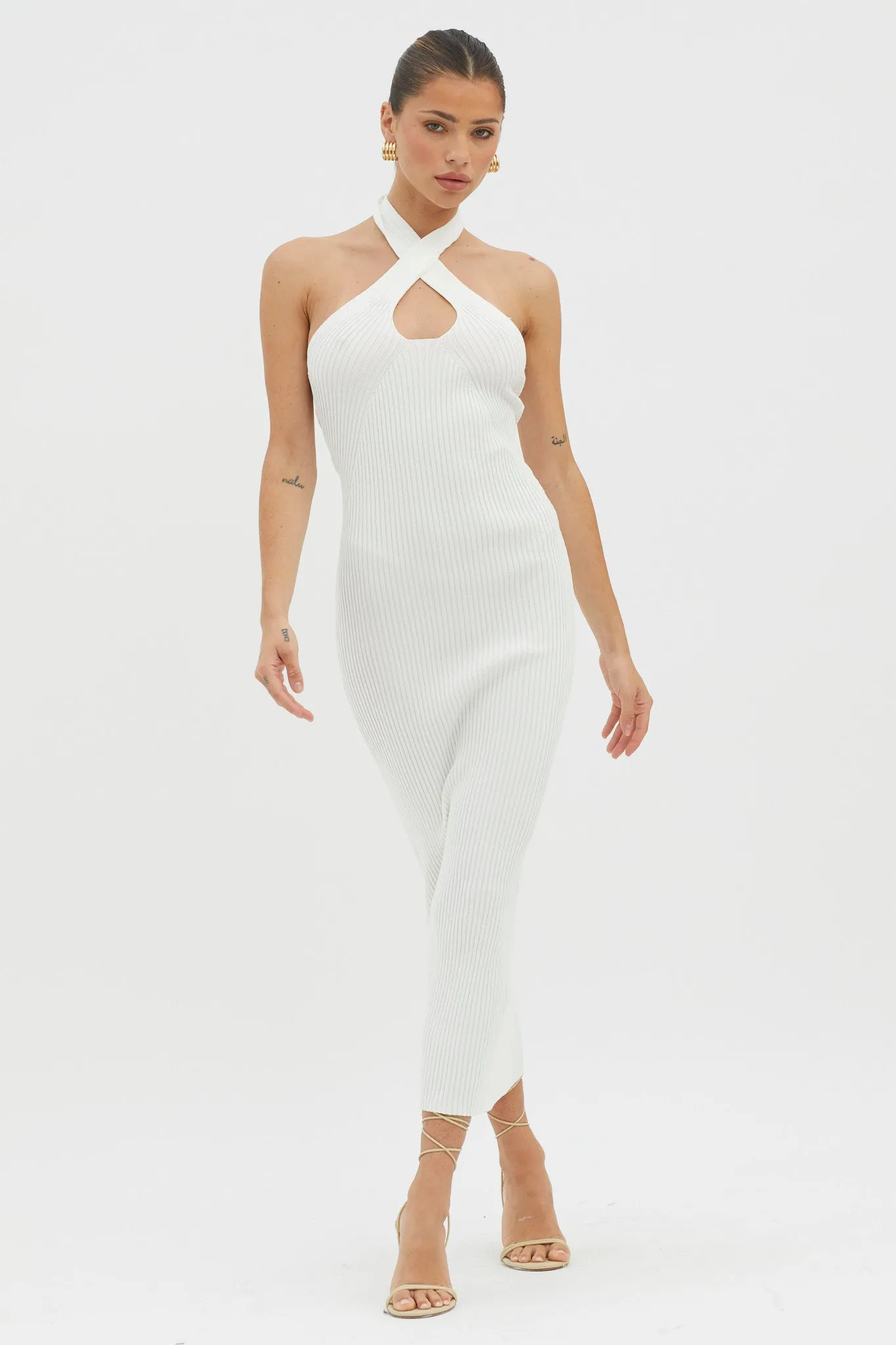 Lovelock Halterneck Ribbed Knit Midi Dress White sold by Selfie Leslie product image thumbnail 3