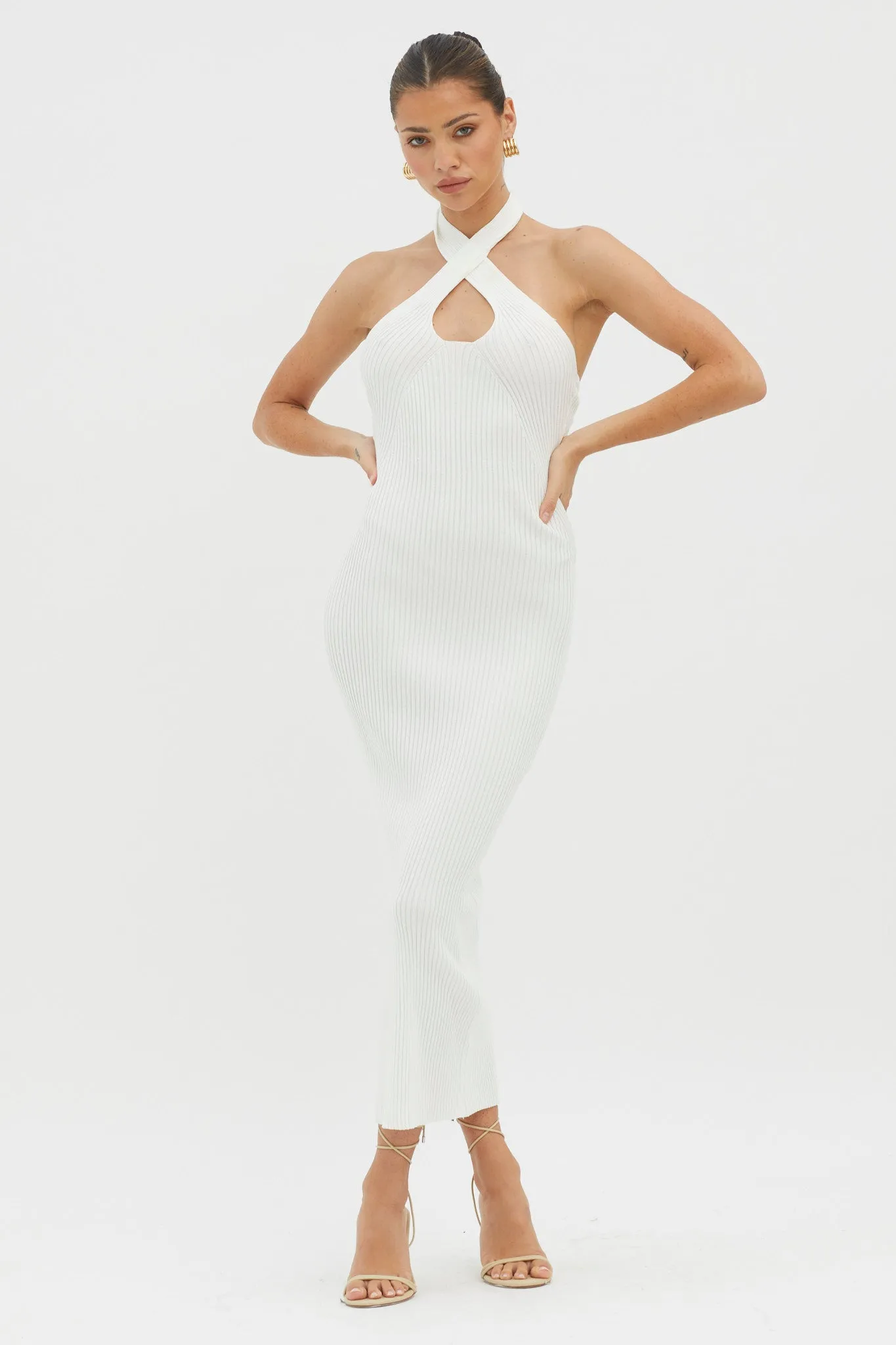 Lovelock Halterneck Ribbed Knit Midi Dress White sold by Selfie Leslie product image thumbnail 5