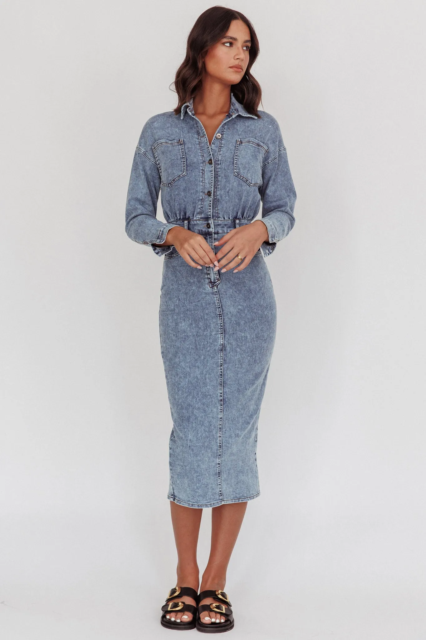 Light Inside Long Sleeve Midi Dress Denim Blue sold by Selfie Leslie product image thumbnail 5