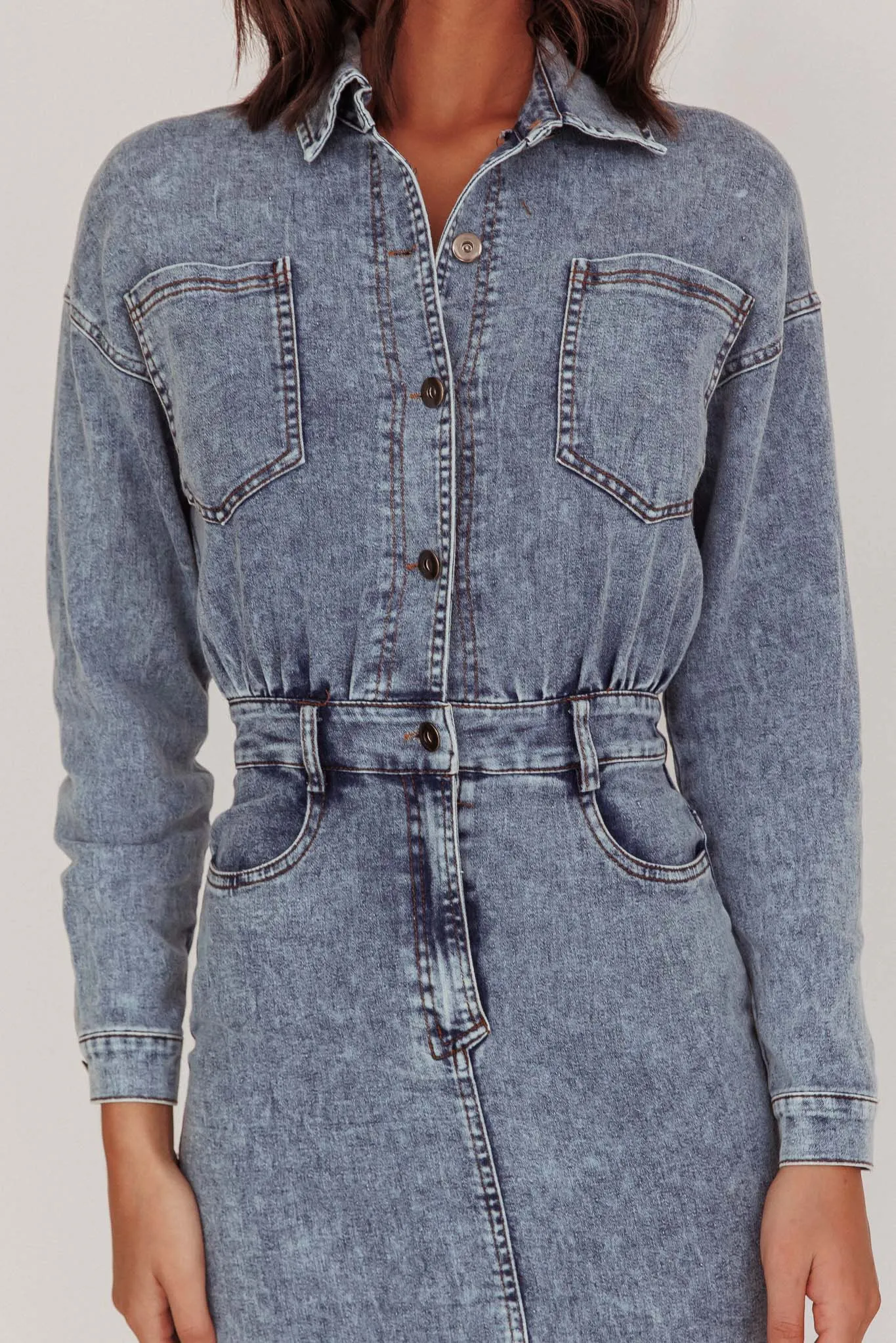 Light Inside Long Sleeve Midi Dress Denim Blue sold by Selfie Leslie product image thumbnail 4