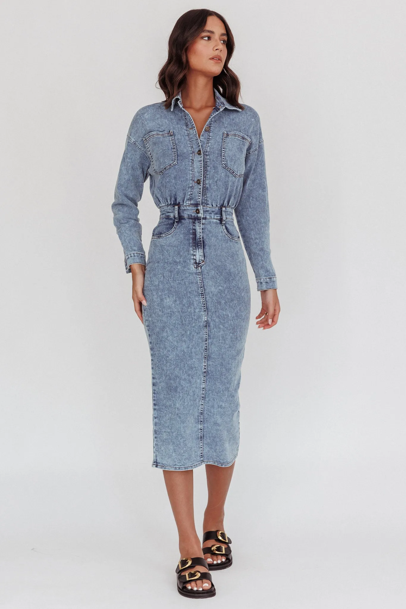 Light Inside Long Sleeve Midi Dress Denim Blue sold by Selfie Leslie product image thumbnail 3