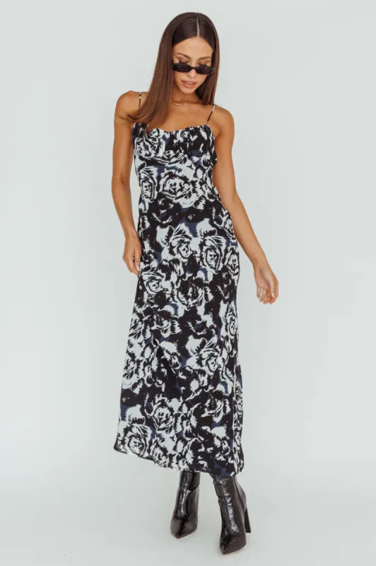 Nerida Twist Back Maxi Dress Swirl Black sold by Selfie Leslie