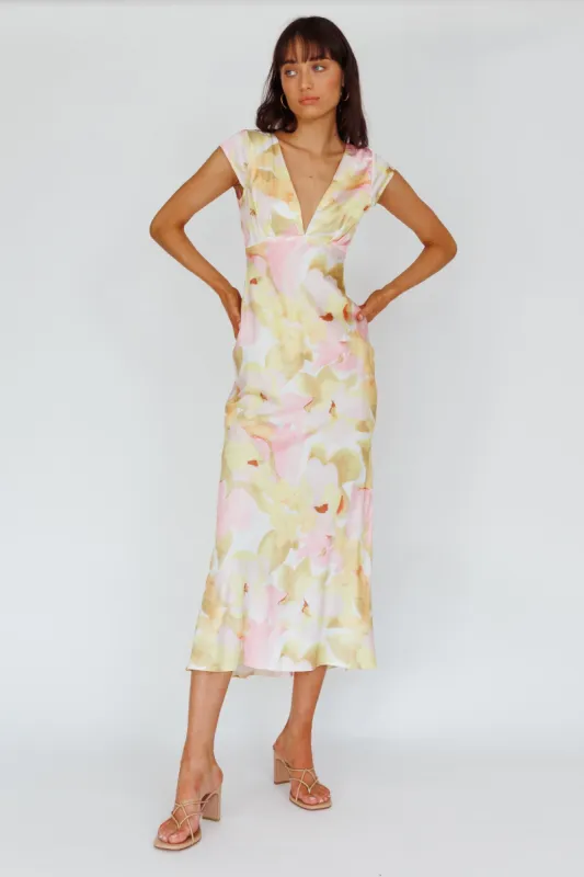 Lucinda Cap Sleeve Twist Back Midi Dress Flower Pink sold by Selfie Leslie