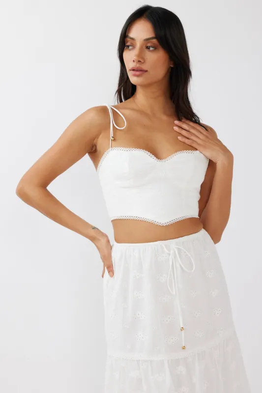 Gracelyn Tied Shoulder Embroidery Crop Top White sold by Selfie Leslie