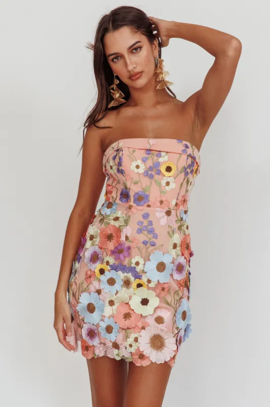 Flora Day Strapless Floral Embellished Mini Dress Pale Pink sold by Selfie Leslie