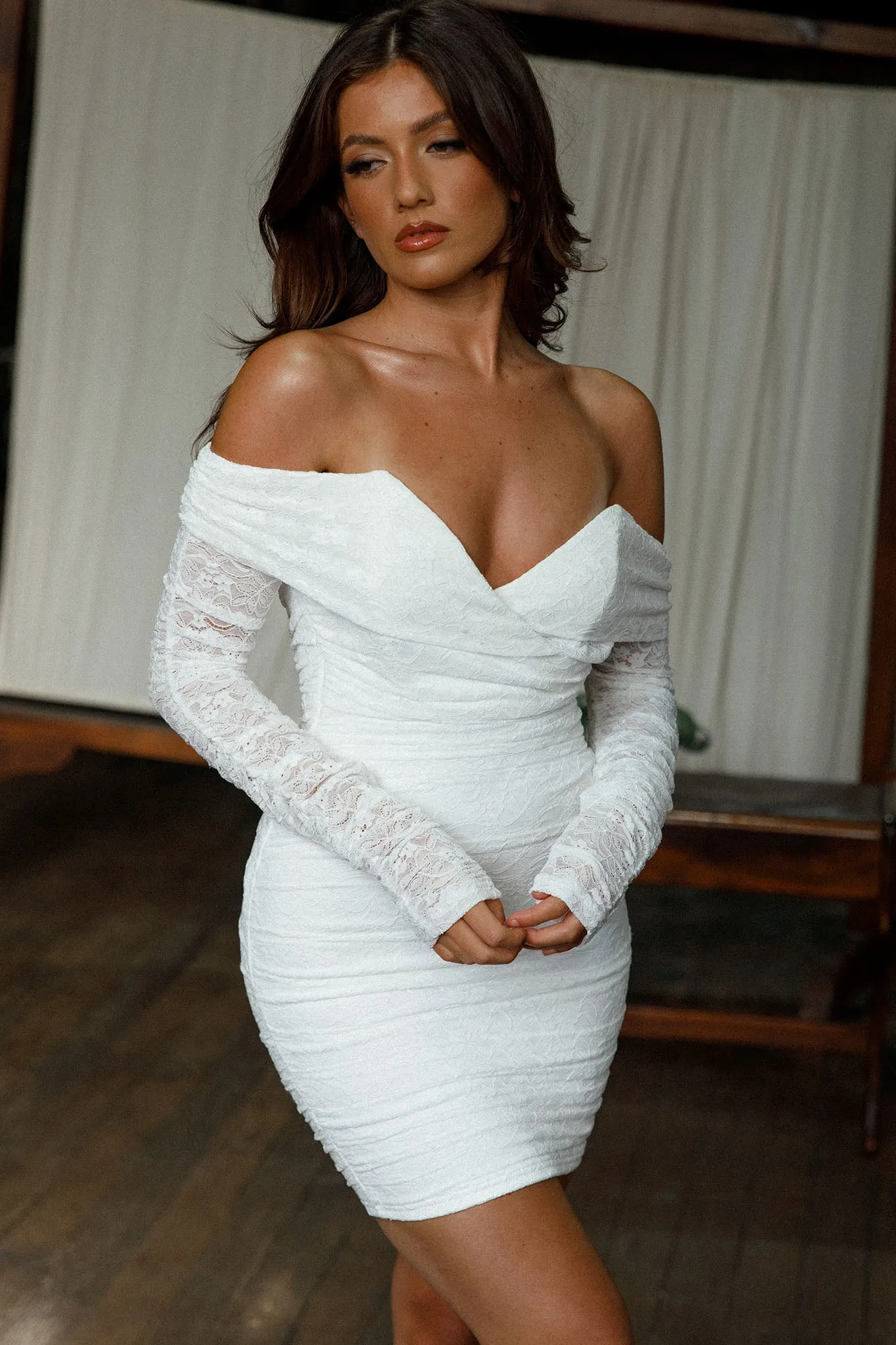 Moonrise Off-Shoulder Long Sleeve Dress Lace White sold by Selfie Leslie product image thumbnail 4