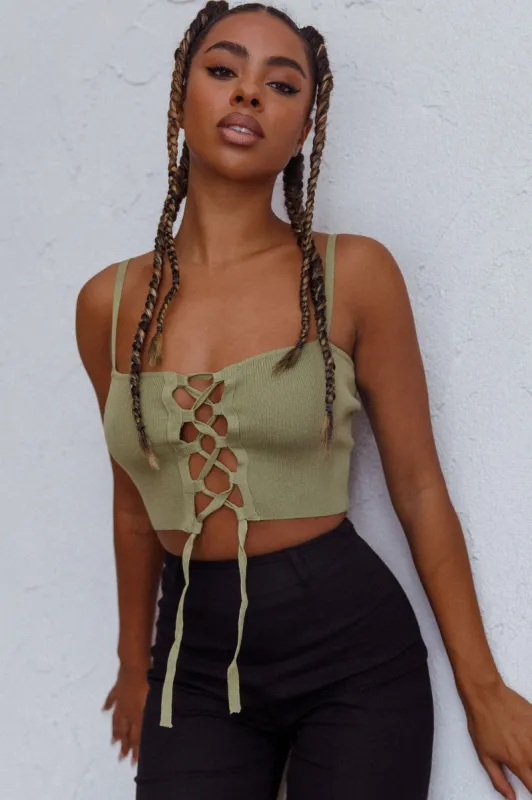 Jori Lace Up Crop Top Olive sold by Selfie Leslie