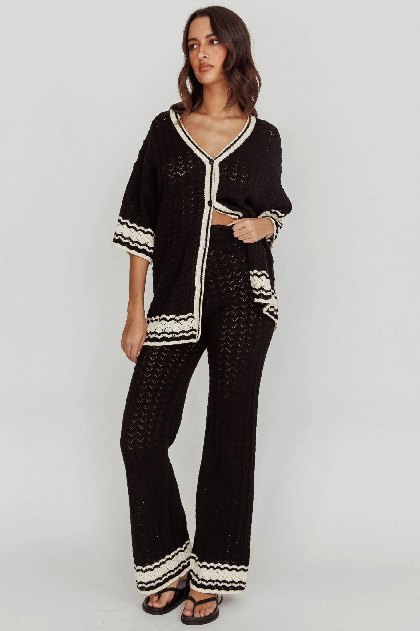 Rhodes Cotton Straight Leg Knit Pants Black sold by Selfie Leslie product image thumbnail 5