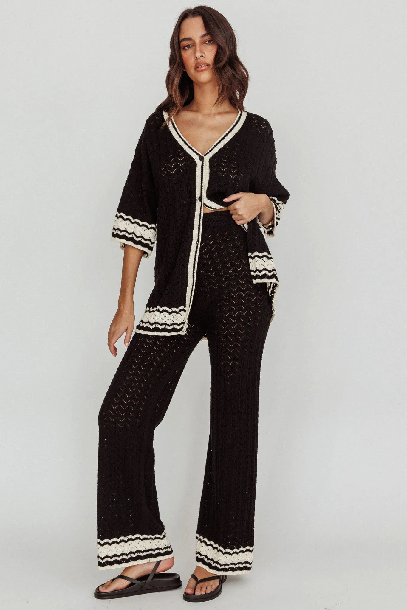 Rhodes Cotton Straight Leg Knit Pants Black sold by Selfie Leslie