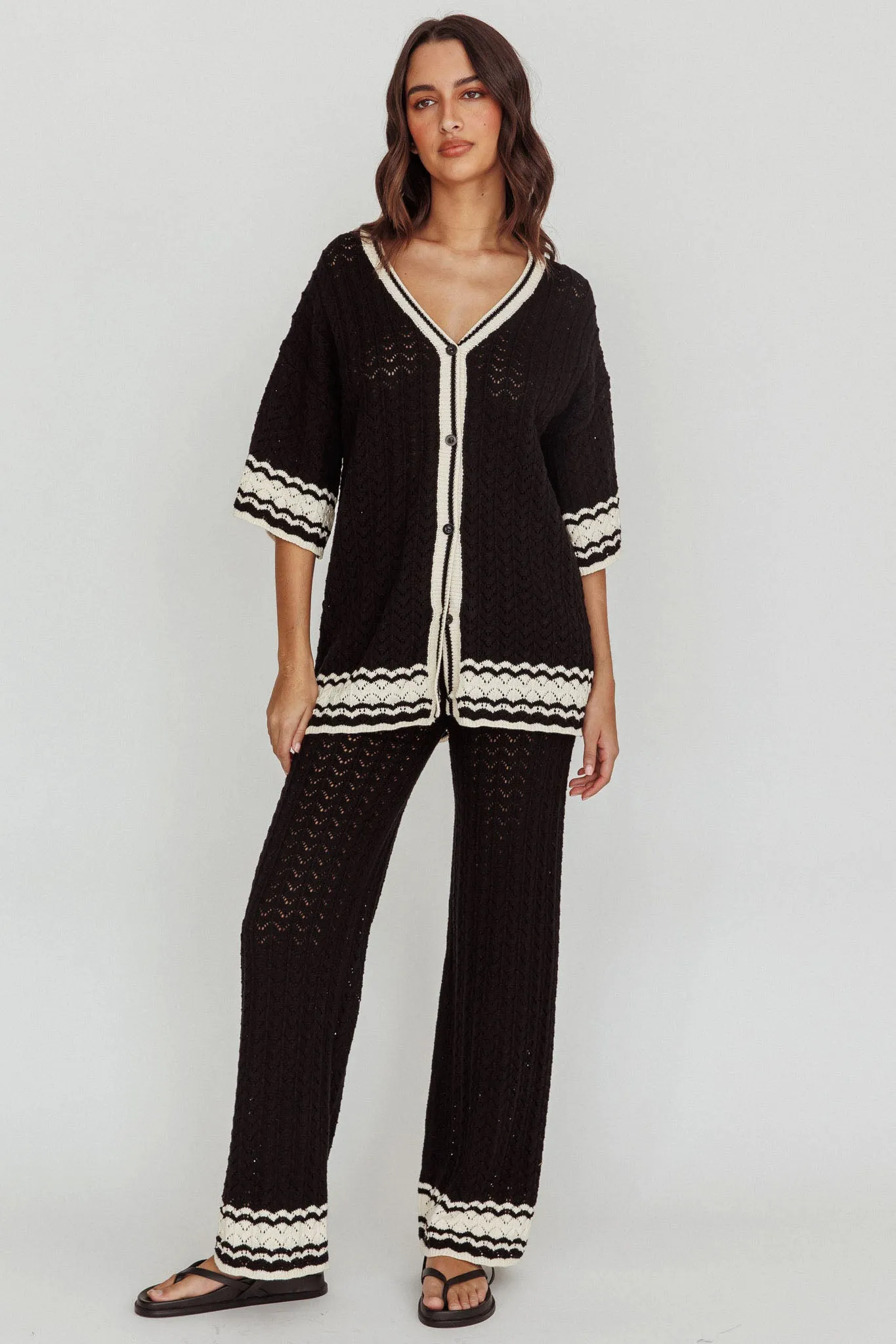 Rhodes Cotton Straight Leg Knit Pants Black sold by Selfie Leslie product image thumbnail 3