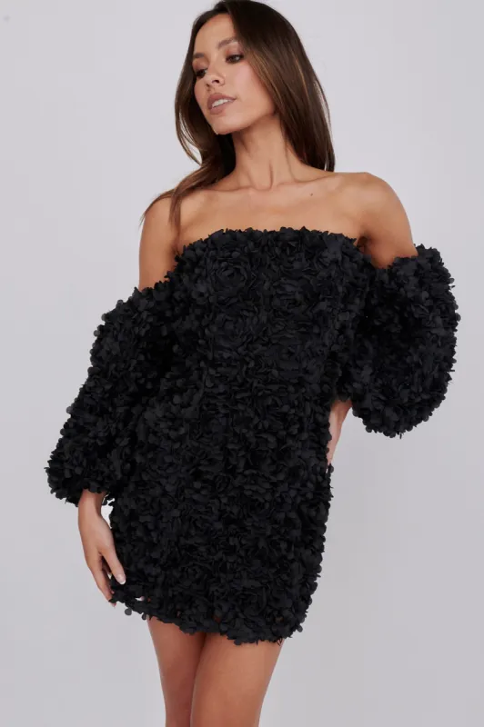 Vive La Rose Off-Shoulder Embellished Mini Dress Black sold by Selfie Leslie