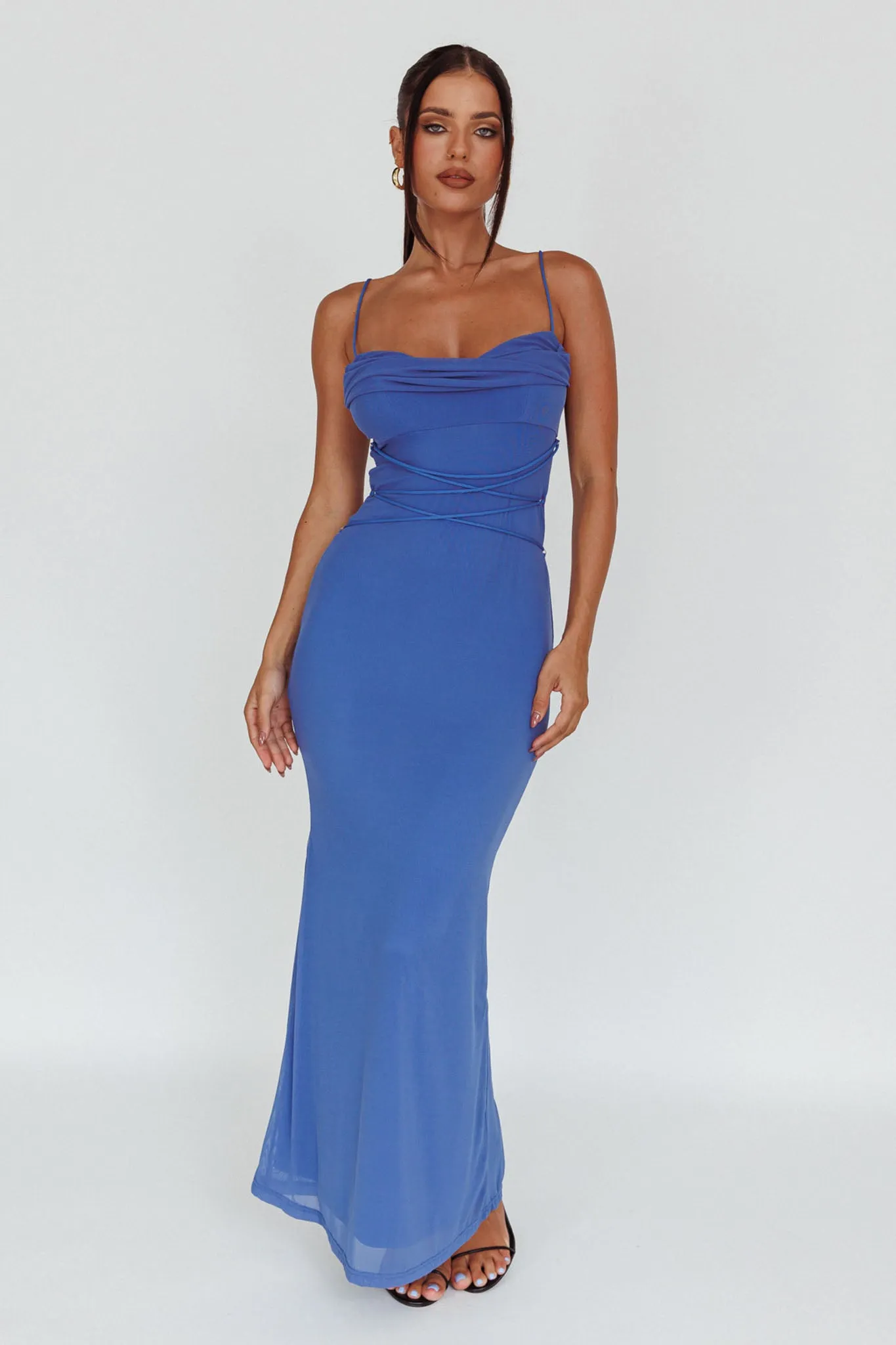 Teava Laced Waist Maxi Dress Blue sold by Selfie Leslie