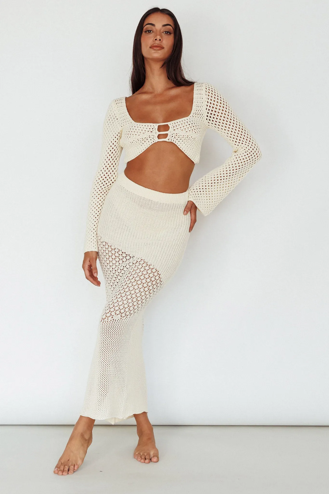 Serenity Sky Crochet Midi Skirt Milk sold by Selfie Leslie product image thumbnail 3