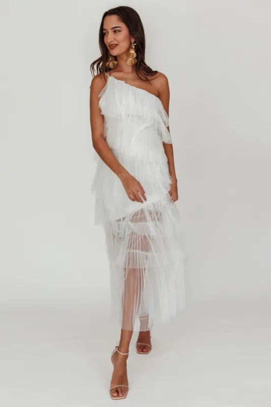 Arrabel Tiered Ruffle Tulle Maxi Dress White sold by Selfie Leslie
