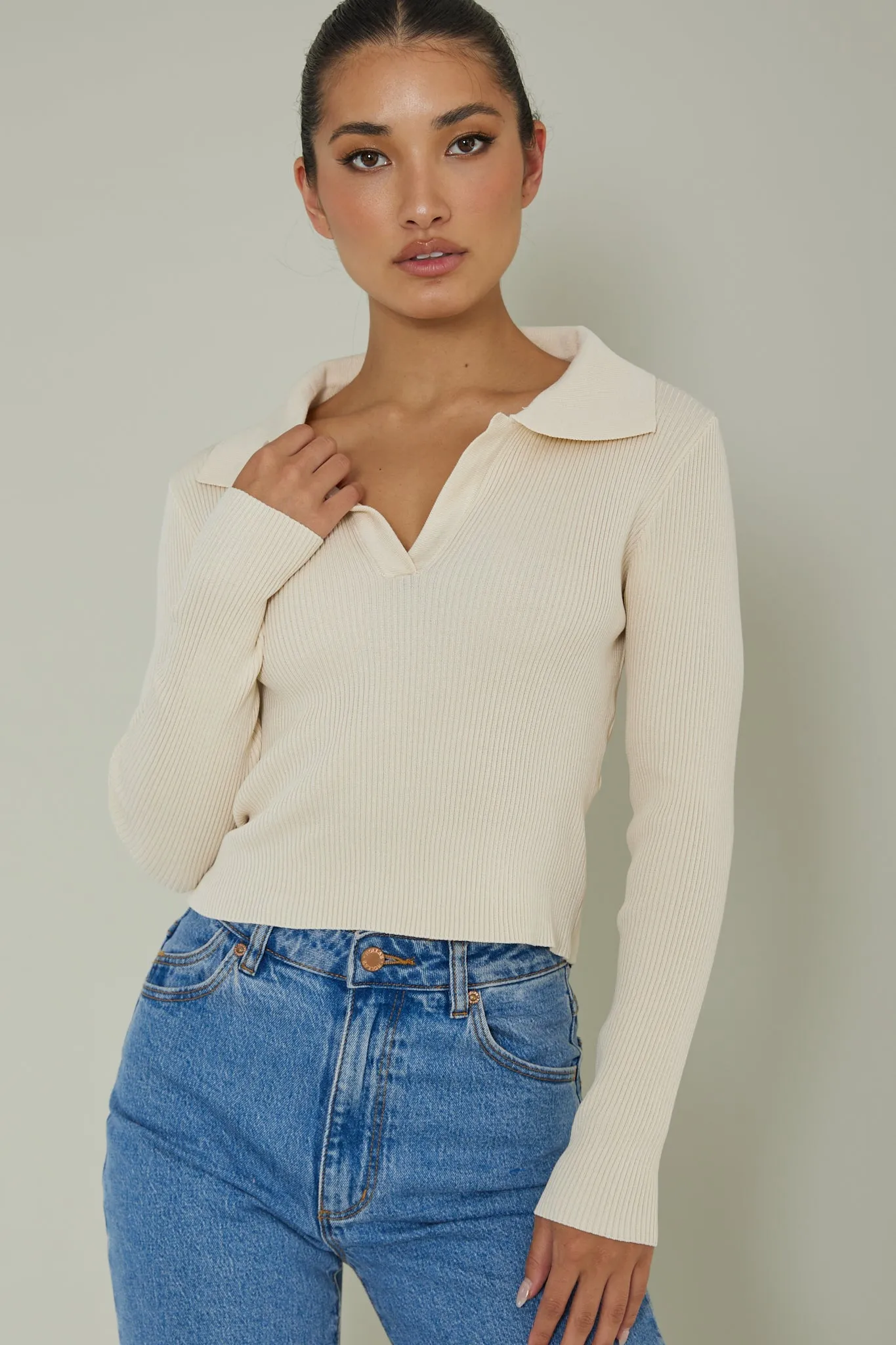 Lake Days Collared Knit Top Cream sold by Selfie Leslie