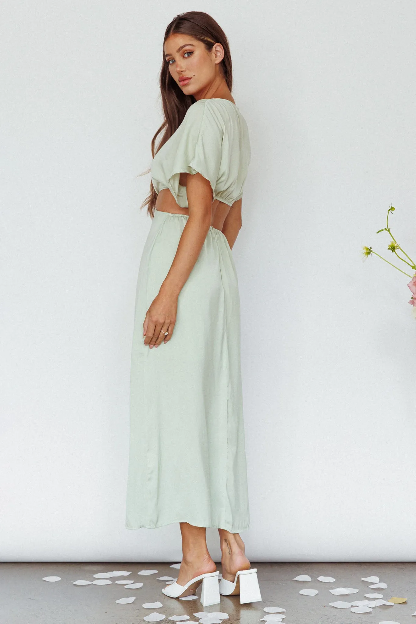 Getaway Cut-Out Waist Midi Dress Pistachio sold by Selfie Leslie product image thumbnail 2